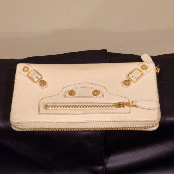 Excellent Balenciaga Continental Zip around Wallet Creamy Off White Leather - Picture 2 of 11